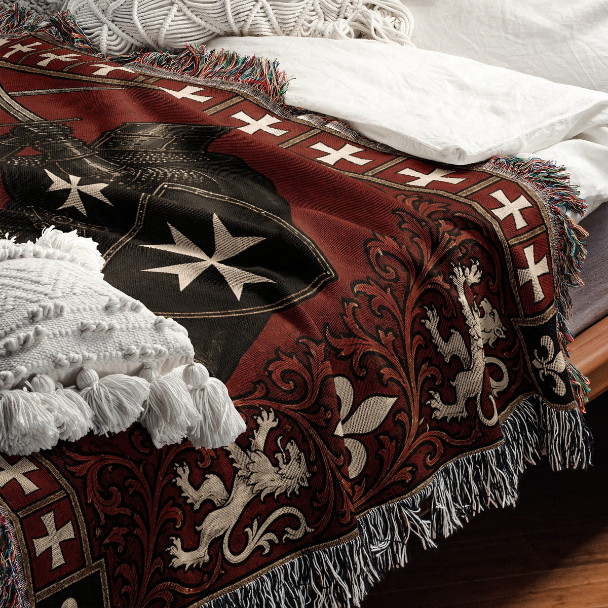 CalmNestStyle Hospitaller Knights Duel Red Fleur de Lis Woven Blanket jacquard woven blanket