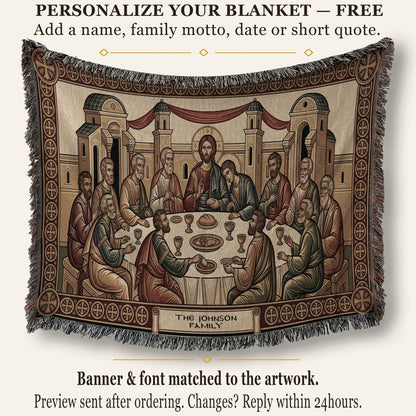 MyDesigns Personalized Last Supper Horizontal Tapestry - Custom Name Date jacquard woven blanket