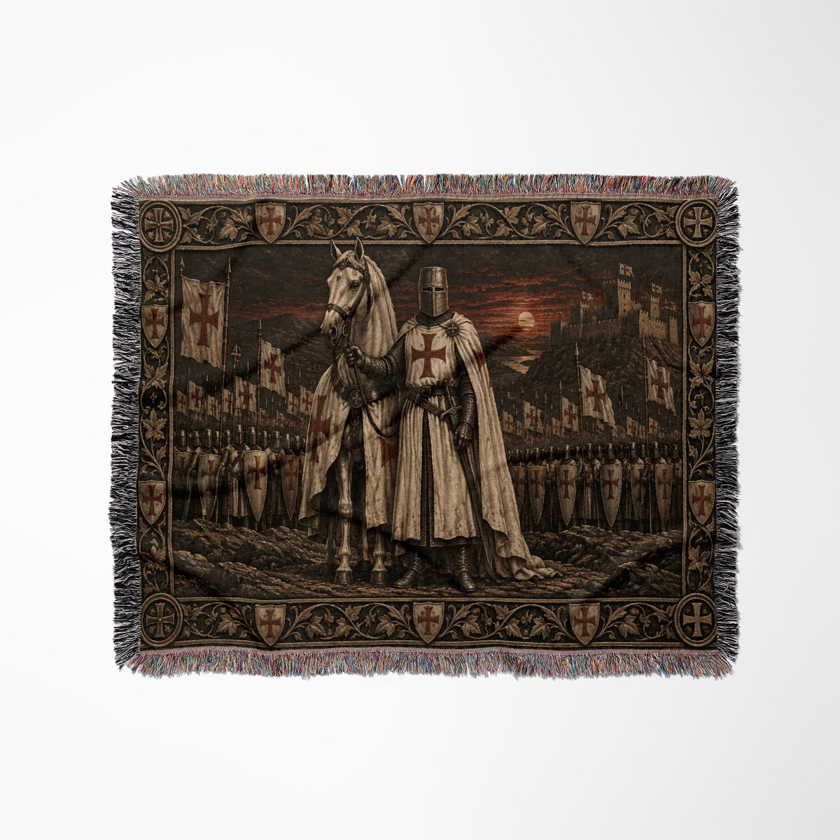 MyDesigns Templar Knight and White Horse jacquard woven blanket