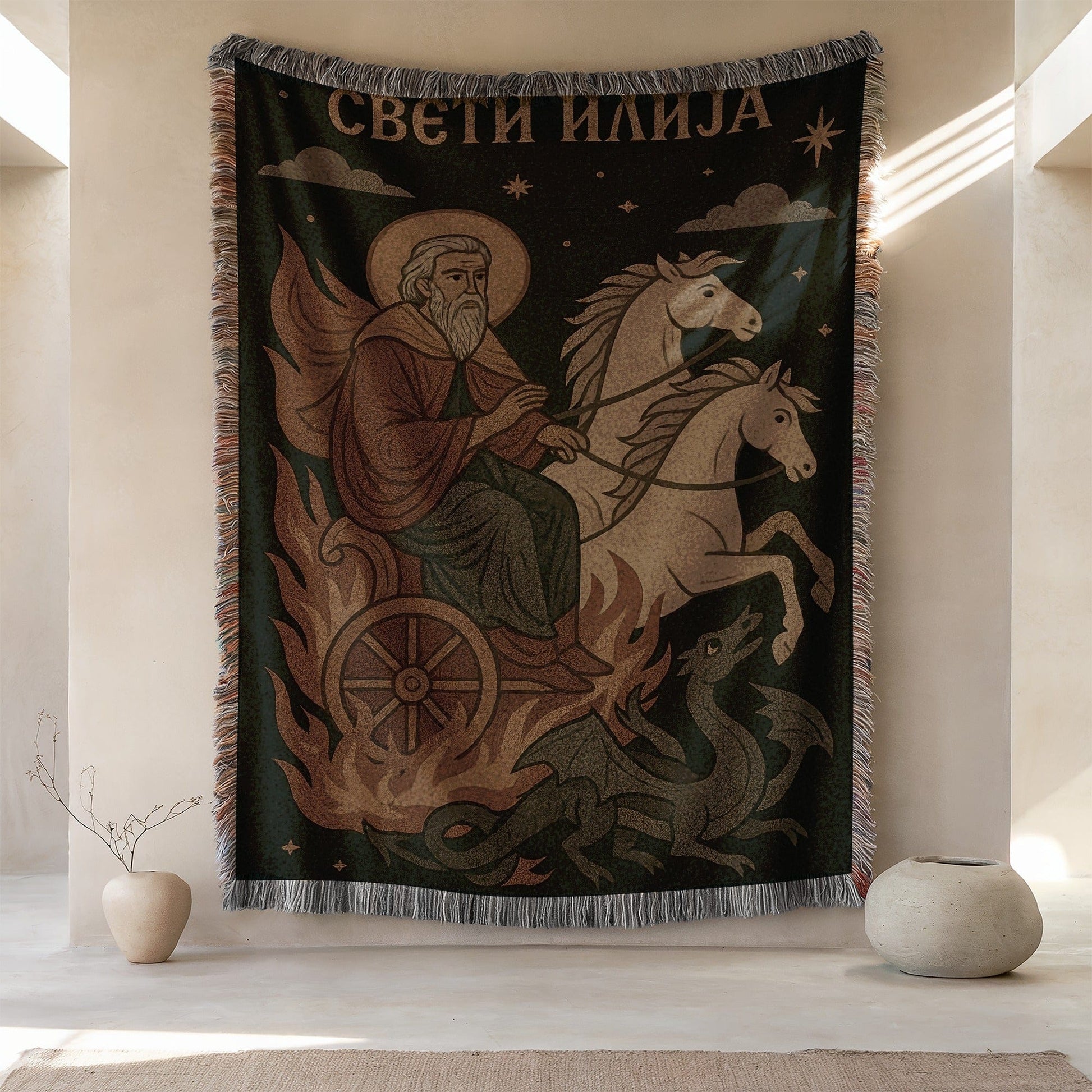 Saint Ilija Tapestry Blanket with Religious Artwork