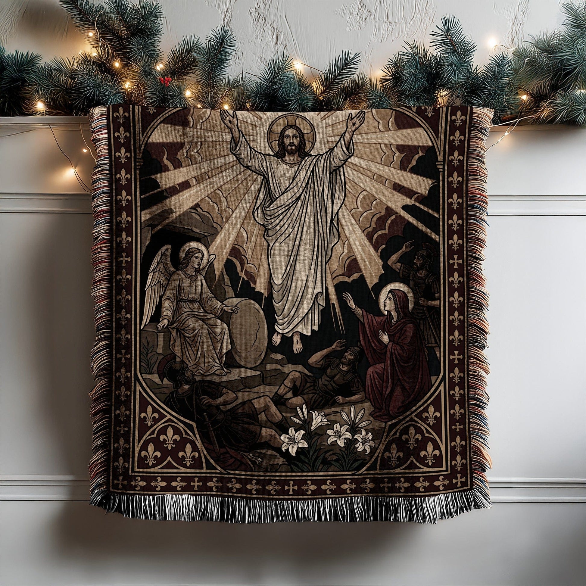Resurrection Scene Tapestry with Religious Imagery