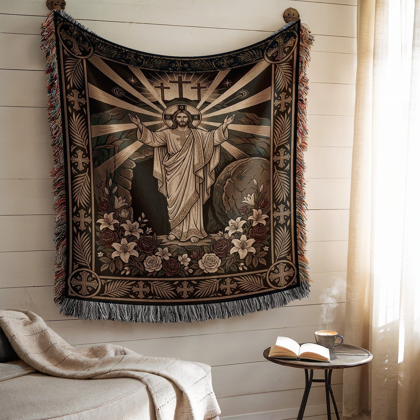 Jesus Resurrection Religious Tapestry Wall Hanging Decor