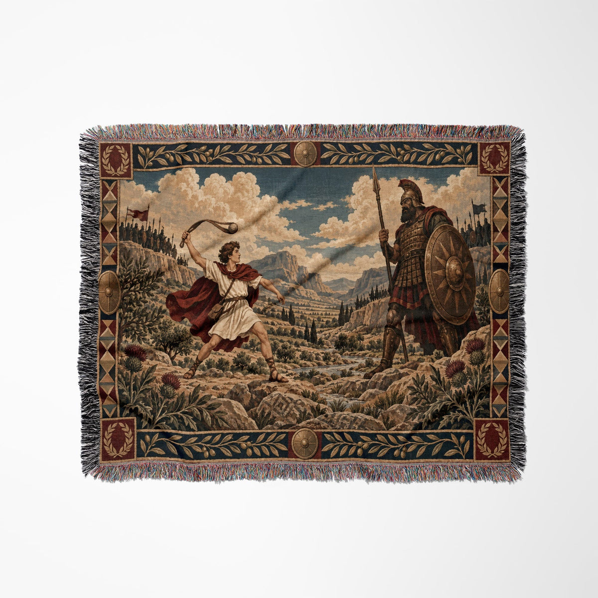 CalmNestStyle David and Goliath in the Valley of Elah jacquard woven blanket