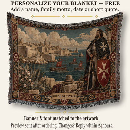 CalmNestStyle Hospitaller Knight Guarding the Harbor of Malta Woven Blanket jacquard woven blanket