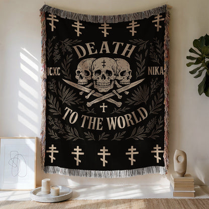 Death To The World Skull Design Woven Tapestry Blanket