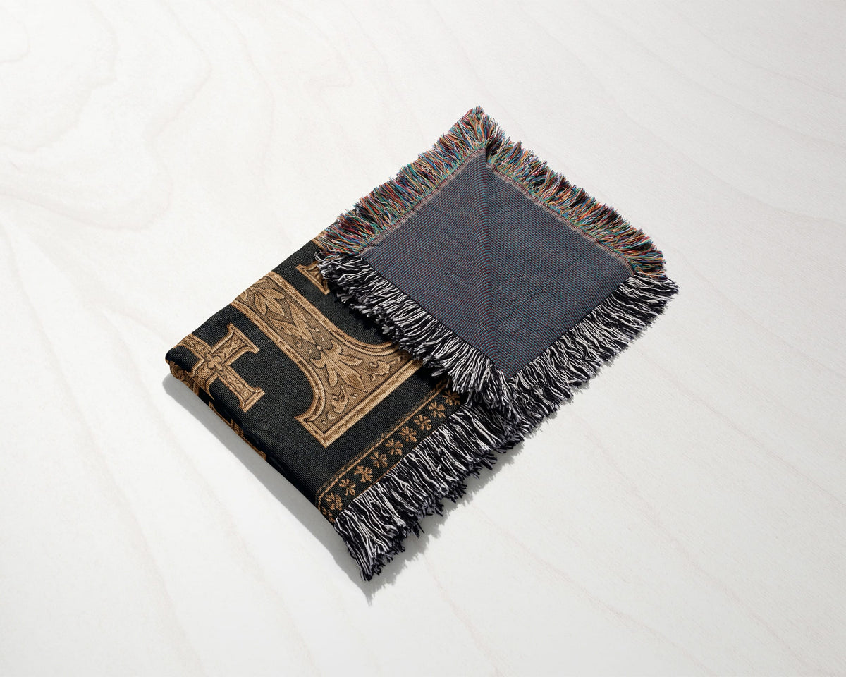 CalmNestStyle One Nation Under God Jerusalem Cross Flag Woven Blanket jacquard woven blanket