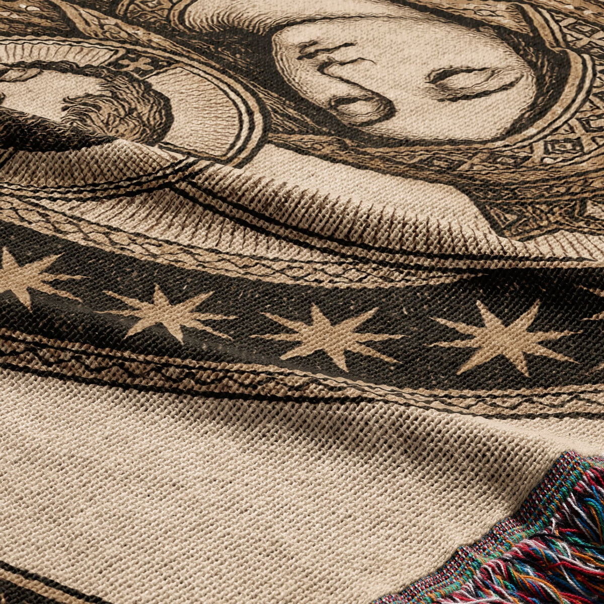 CalmNestStyle Madonna and Child in Gold jacquard woven blanket