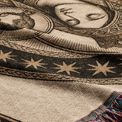 CalmNestStyle Madonna and Child in Gold jacquard woven blanket