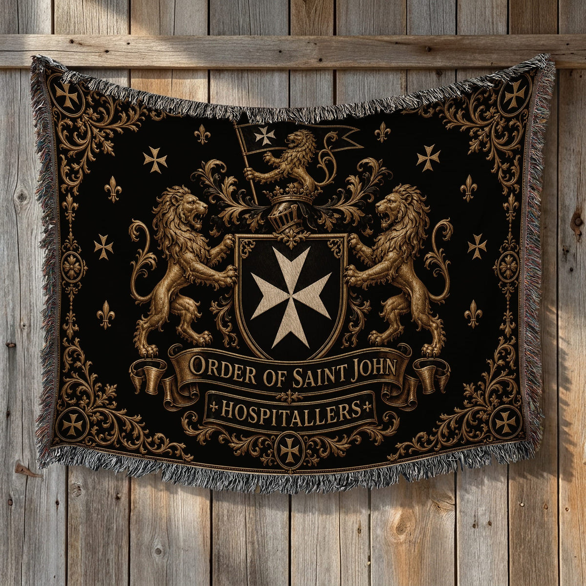 CalmNestStyle Order of Saint John Hospitallers Gold Banner Crest Woven Blanket jacquard woven blanket