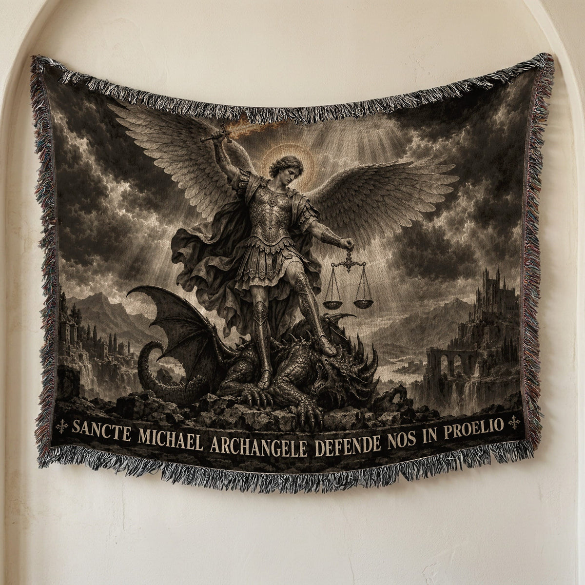 CalmNestStyle Saint Michael Defend Us in Battle jacquard woven blanket