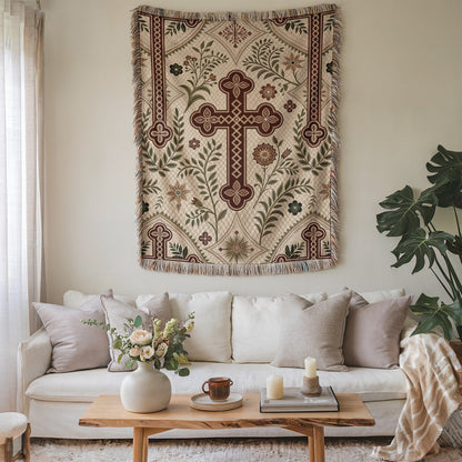 Cross Design Botanical Tapestry Display Home Decor