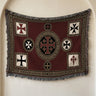 Medieval Tapestry Woven Throw – Burgundy Jerusalem Cross Medallion Blanket