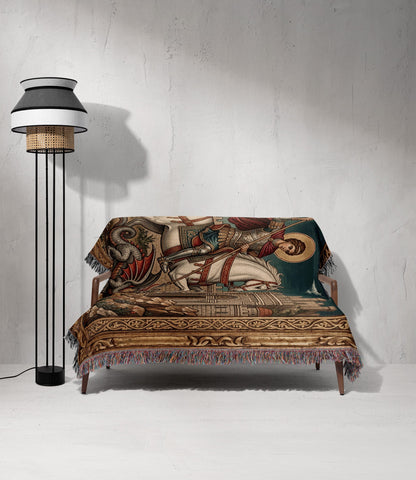 CalmNestStyle Saint George Gilded Icon jacquard woven blanket