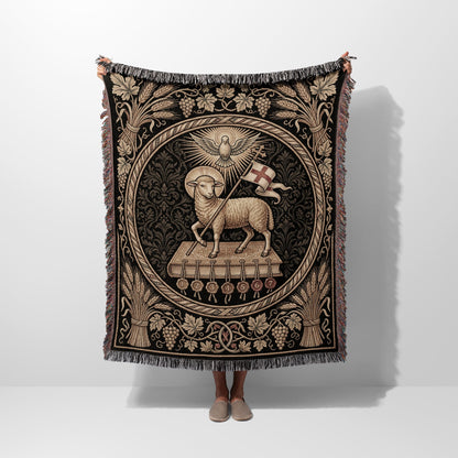 CalmNestStyle Divine Lamb & Dove Tapestry Woven Blanket jacquard woven blanket