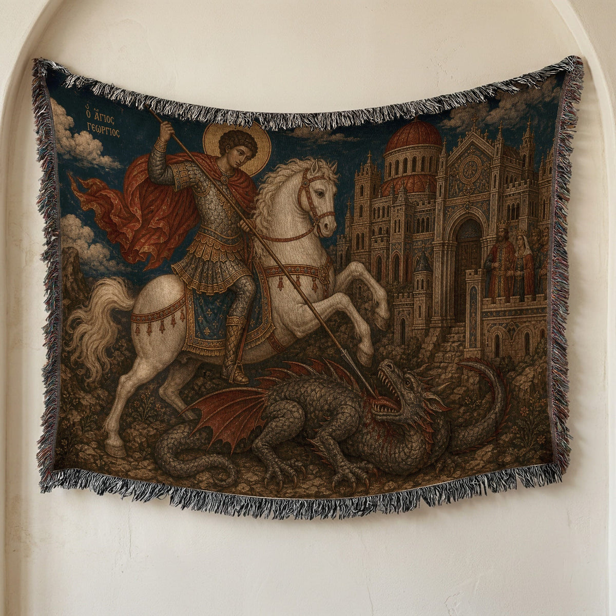 CalmNestStyle Saint George Greek Orthodox Icon jacquard woven blanket