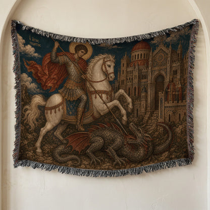 CalmNestStyle Saint George Greek Orthodox Icon jacquard woven blanket