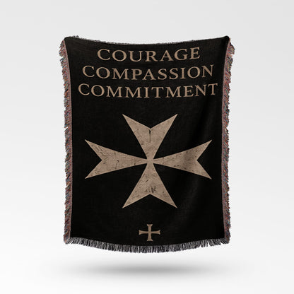 CalmNestStyle Courage Compassion Commitment Hospitaller Woven Blanket jacquard woven blanket