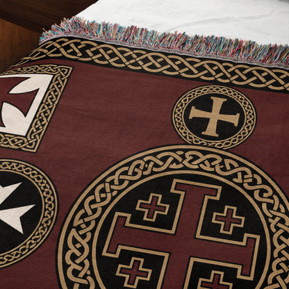 MyDesigns Military Orders Tapestry – Gold Jerusalem Cross Medallion Woven Blanket jacquard woven blanket