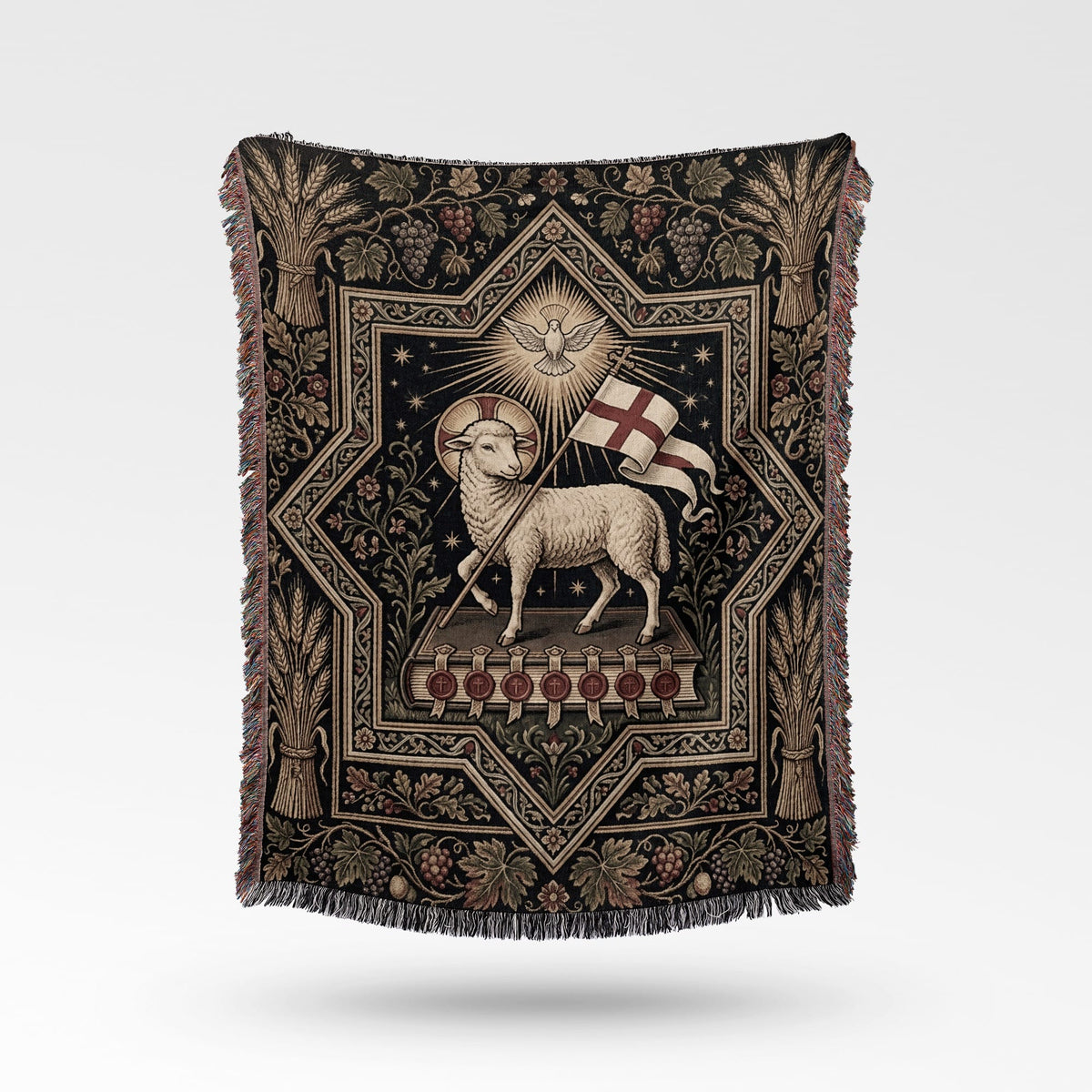 CalmNestStyle Heritage Lamb & Dove Woven Blanket jacquard woven blanket
