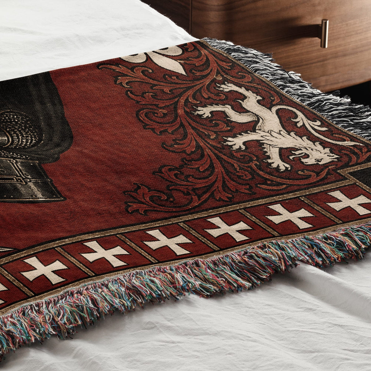 CalmNestStyle Hospitaller Knights Duel Red Fleur de Lis Woven Blanket jacquard woven blanket