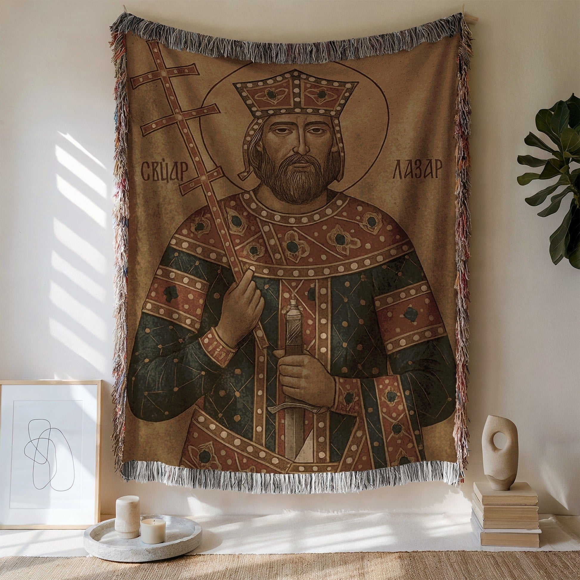 Byzantine Style Saint Lazarus Wall Tapestry Art Decor