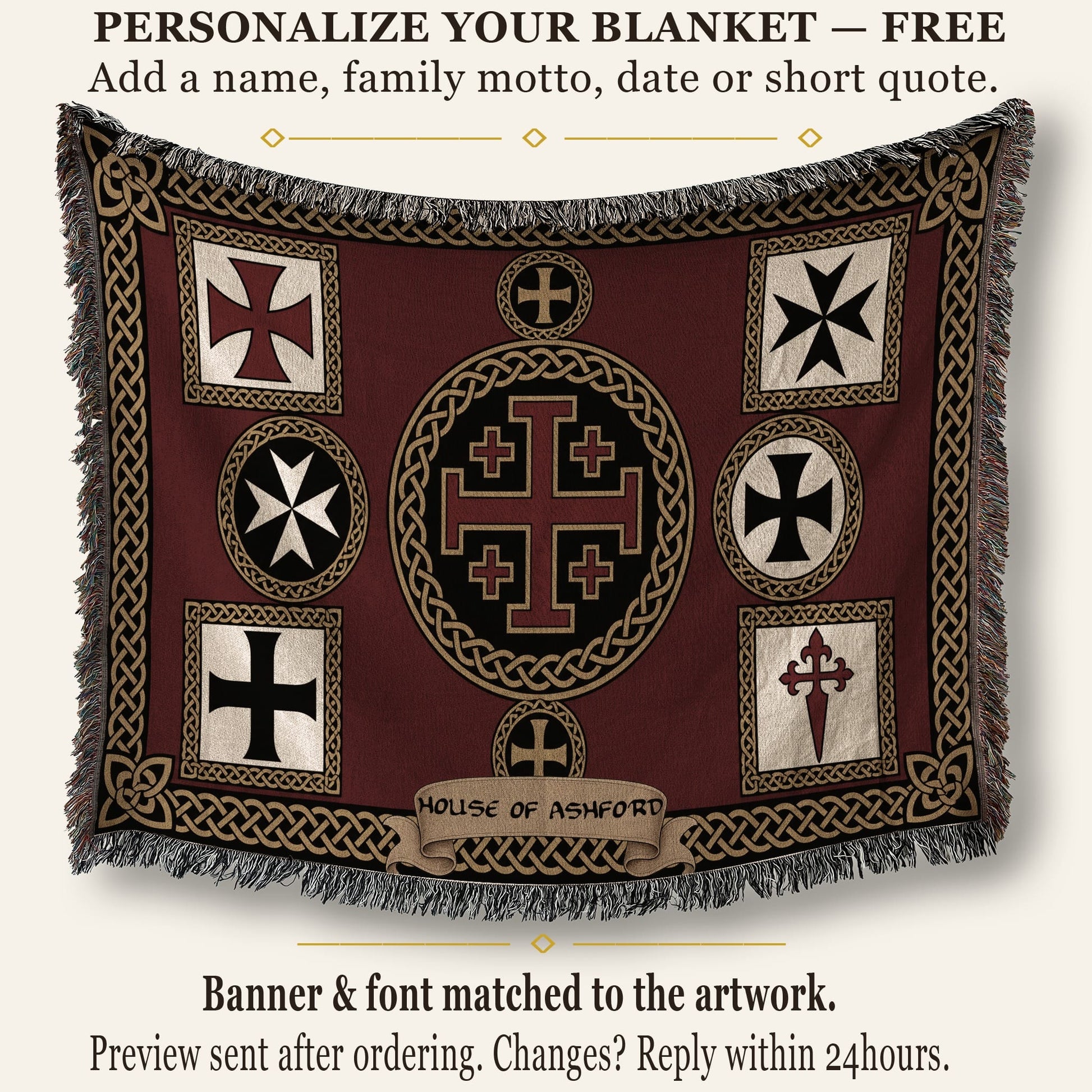 MyDesigns Medieval Tapestry Art Woven Blanket – Jerusalem Cross Medallion, Crusader Orders jacquard woven blanket