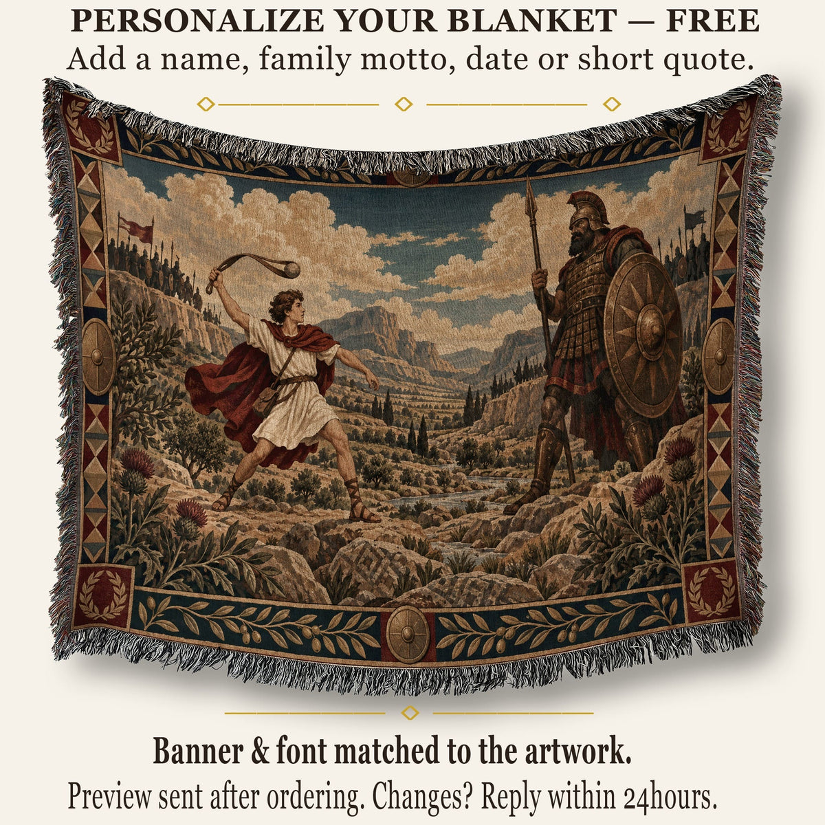 CalmNestStyle David and Goliath in the Valley of Elah jacquard woven blanket