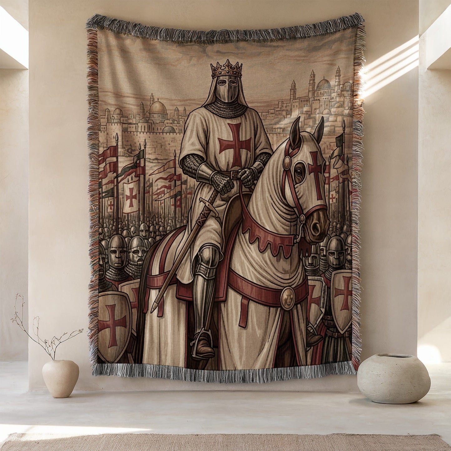 Medieval Knight with Horse and Soldiers Wall Hanging Decor