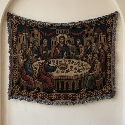 MyDesigns Mystical Supper Horizontal Tapestry - Round Table Orthodox Icon jacquard woven blanket
