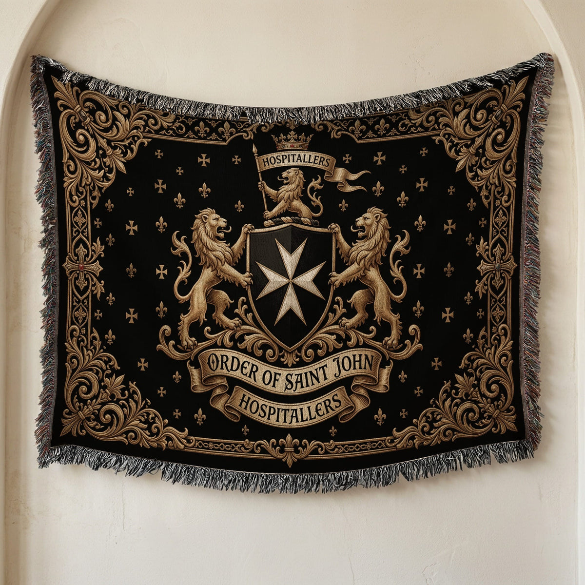 CalmNestStyle Order of Saint John Hospitallers Baroque Frame Crest Woven Blanket jacquard woven blanket