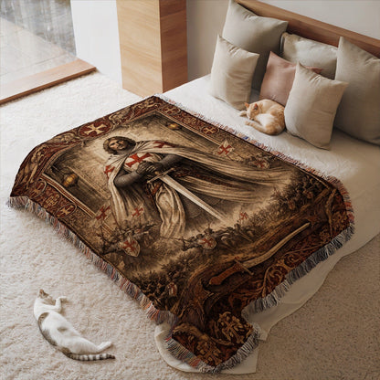 Medieval Knight Templar Themed Bedspread Blanket