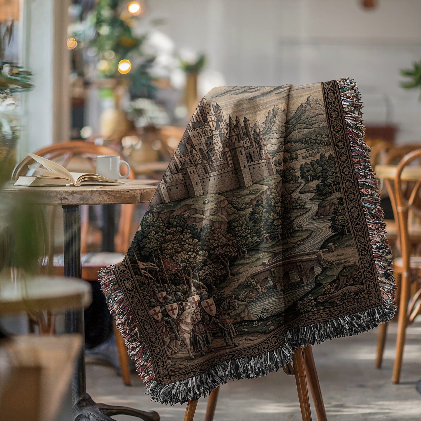 Intricately Designed Medieval Landscape Tapestry Blanket