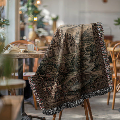 Intricately Designed Medieval Landscape Tapestry Blanket
