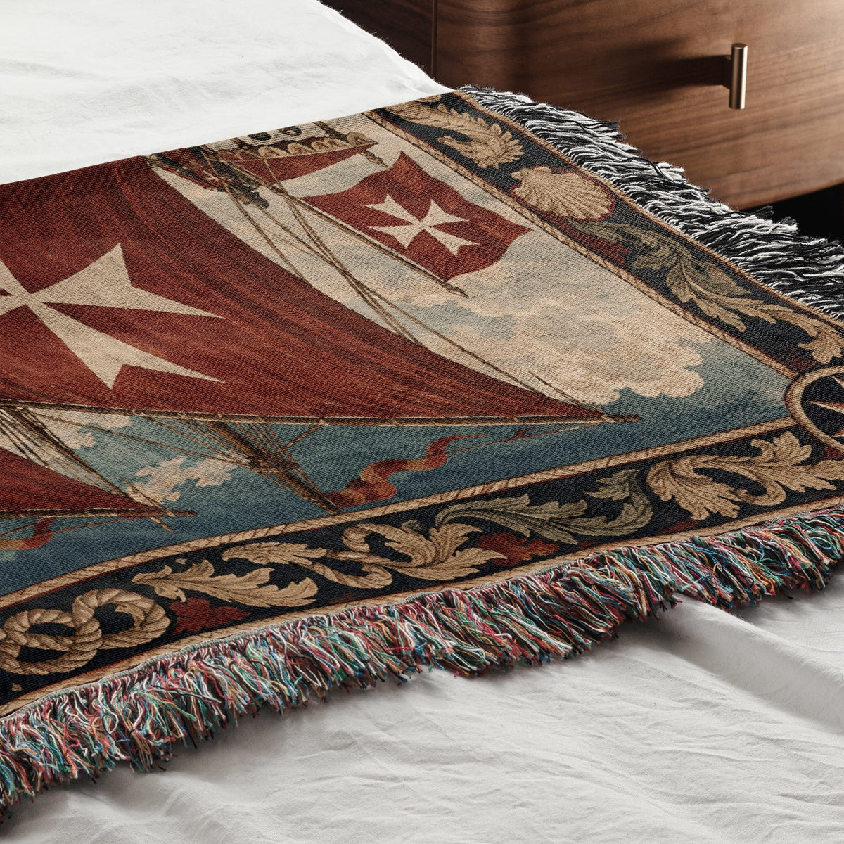 CalmNestStyle Knights of Malta Galleon with Red Cross Sails Woven Blanket jacquard woven blanket