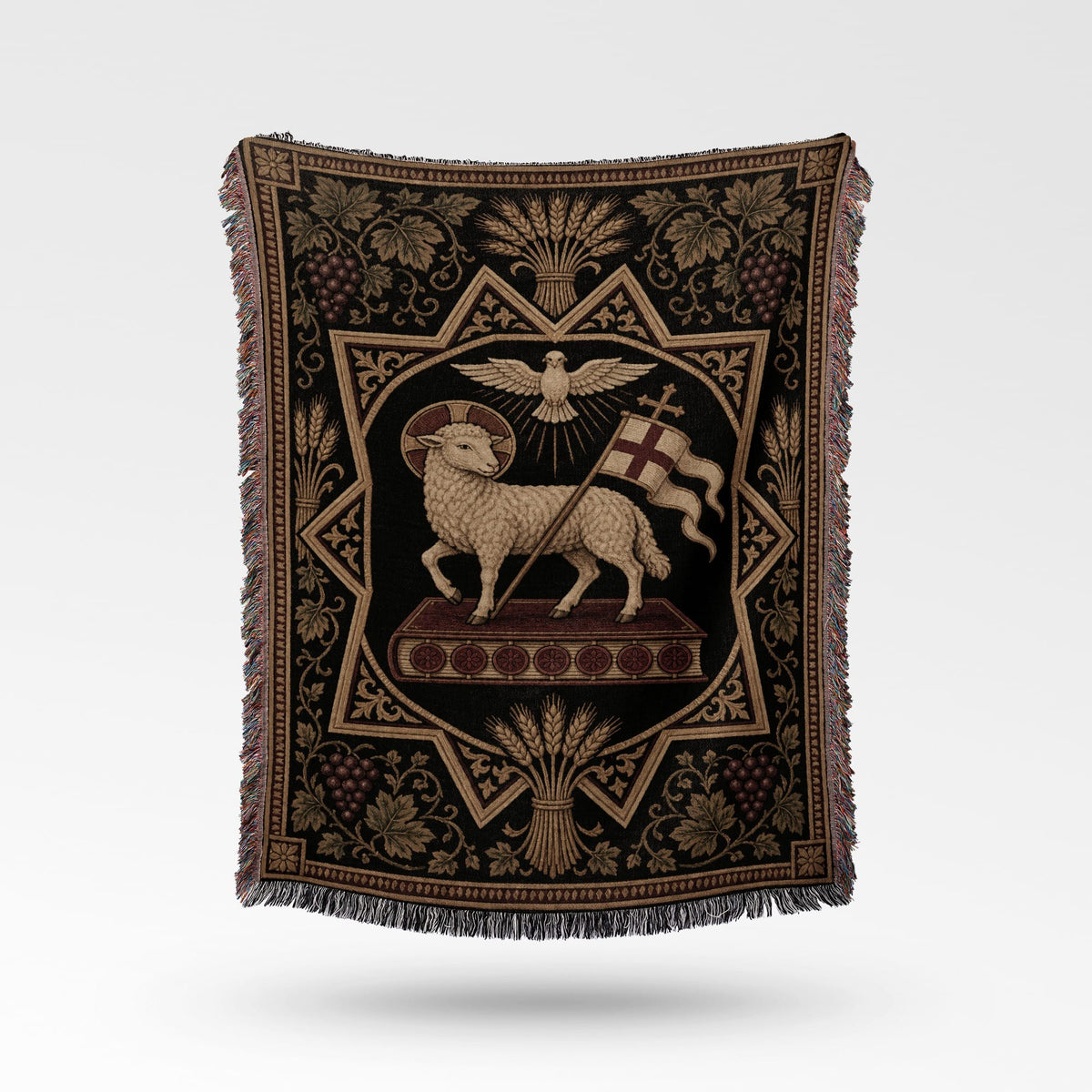 CalmNestStyle Divine Lamb & Dove Tapestry Woven Blanket jacquard woven blanket