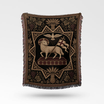 CalmNestStyle Divine Lamb & Dove Tapestry Woven Blanket jacquard woven blanket