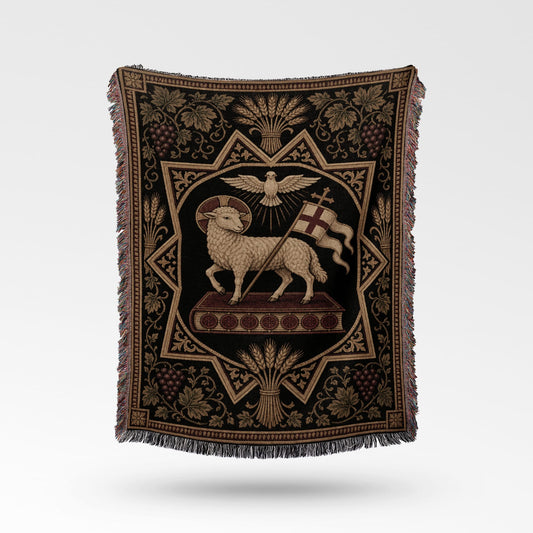 CalmNestStyle Divine Lamb & Dove Tapestry Woven Blanket jacquard woven blanket