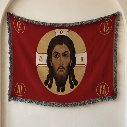 CalmNestStyle Mandylion Holy Face of Christ Flag Woven Blanket jacquard woven blanket