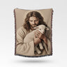 Jesus Tenderly Holds A Lamb Religious Artwork Woven Blanket
