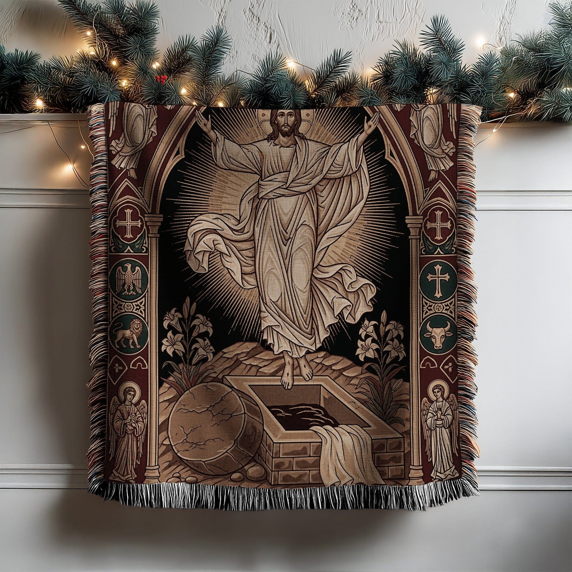 Religious Tapestry Depicting Resurrection Scene Blanket