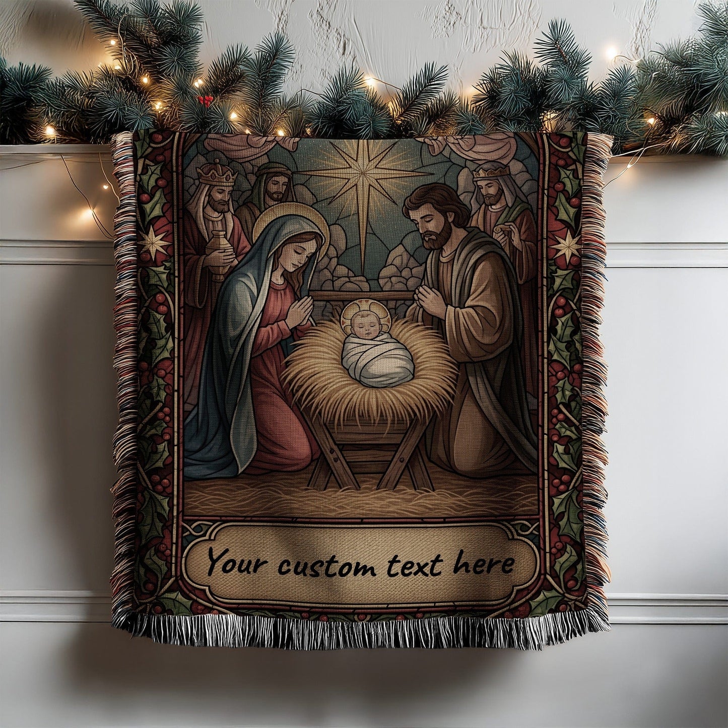 Nativity Scene Personalized Tapestry Throw Blanket