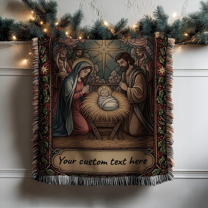 Nativity Scene Personalized Tapestry Throw Blanket