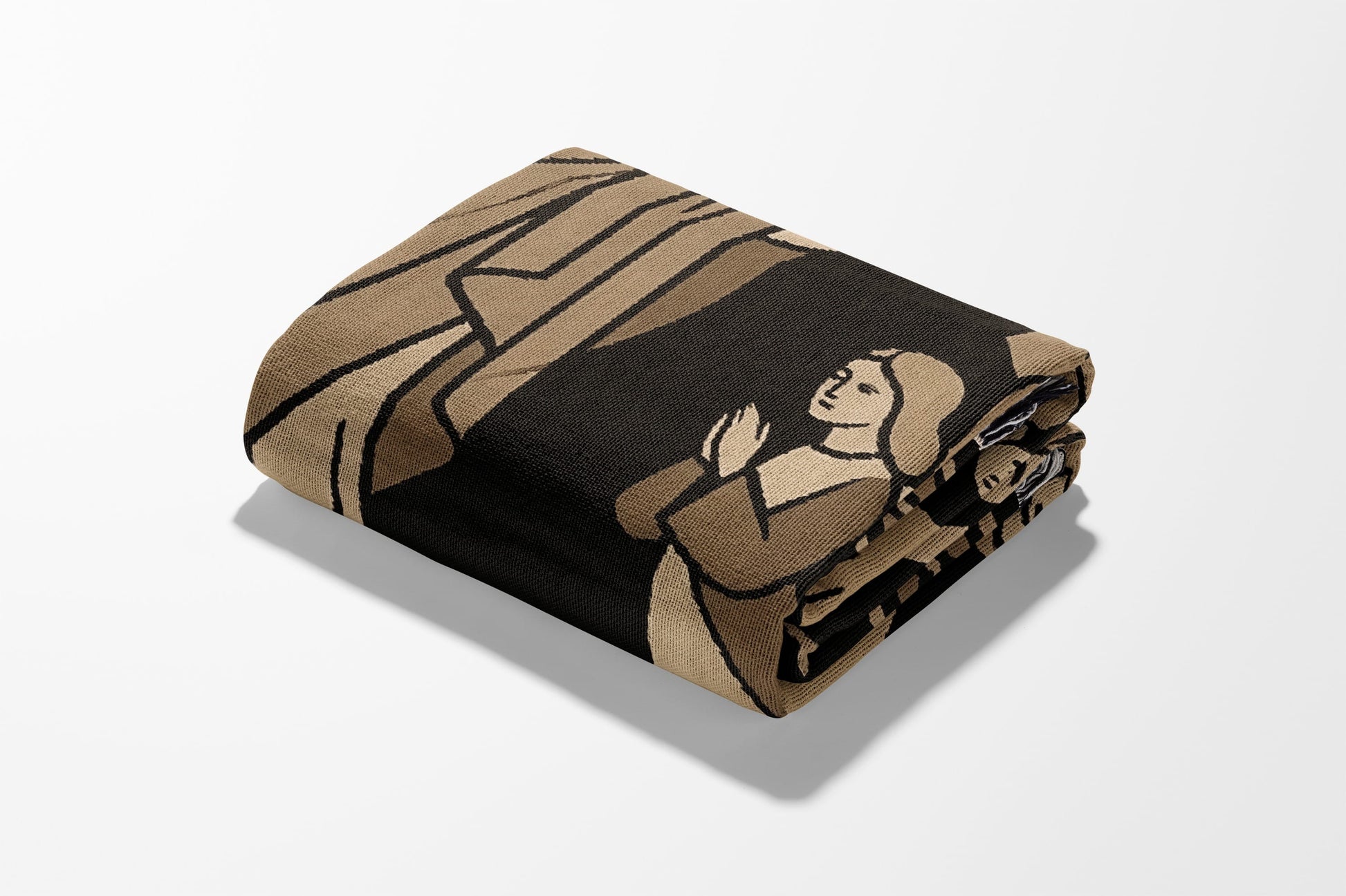 Tapestry blanket featuring a praying woman in a robe.