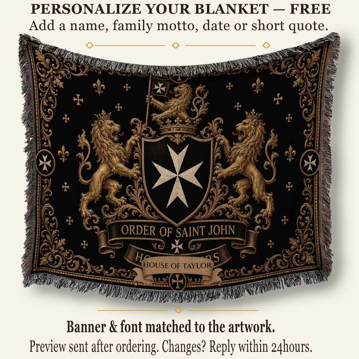 CalmNestStyle Order of Saint John Hospitallers Fleur de Lis Crest Woven Blanket jacquard woven blanket