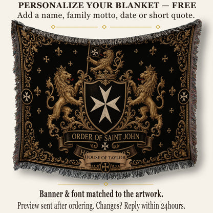 CalmNestStyle Order of Saint John Hospitallers Fleur de Lis Crest Woven Blanket jacquard woven blanket