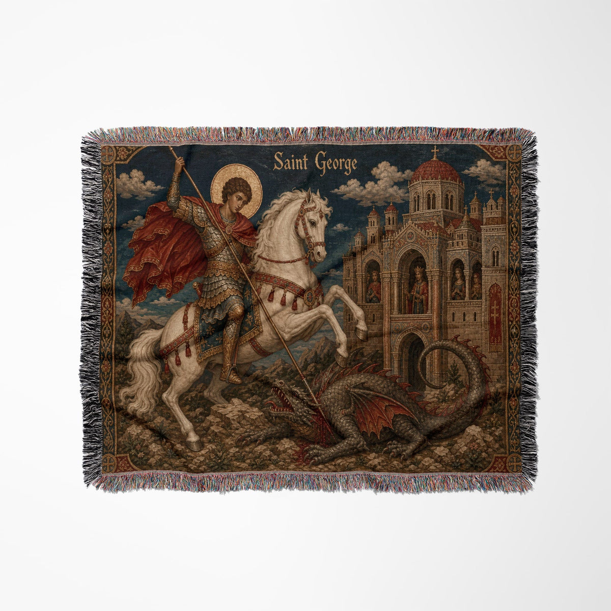 CalmNestStyle Saint George Icon With Gold Halo jacquard woven blanket