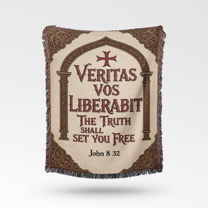 Woven tapestry featuring "Veritas Vos Liberabit The Truth Shall Set You Free John 8:32".