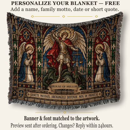 CalmNestStyle Saint Michael Stained Glass Prayer jacquard woven blanket
