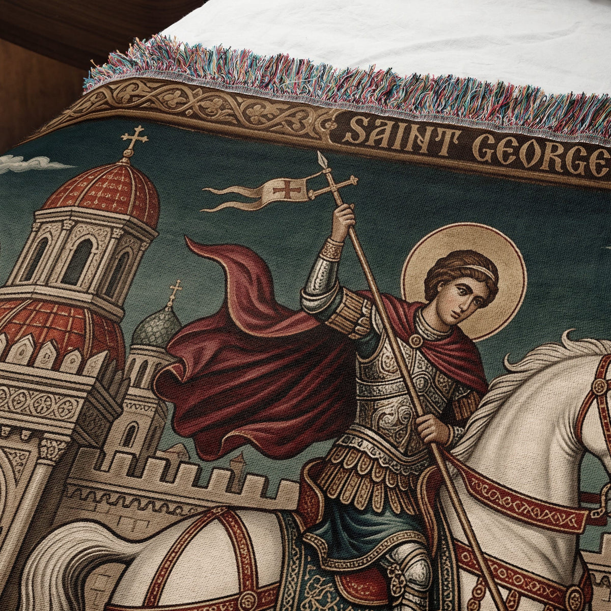 CalmNestStyle Saint George Gilded Icon jacquard woven blanket