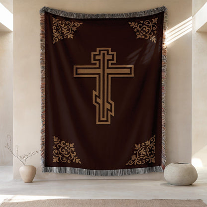 Elegant Cross Patterned Throw with Decorative Fringe